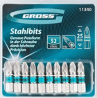 Биты PZ2 х 25, сталь S2  "GROSS"  (уп 10шт.)